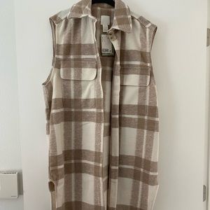 H&M check Long Vest, wool blend size S